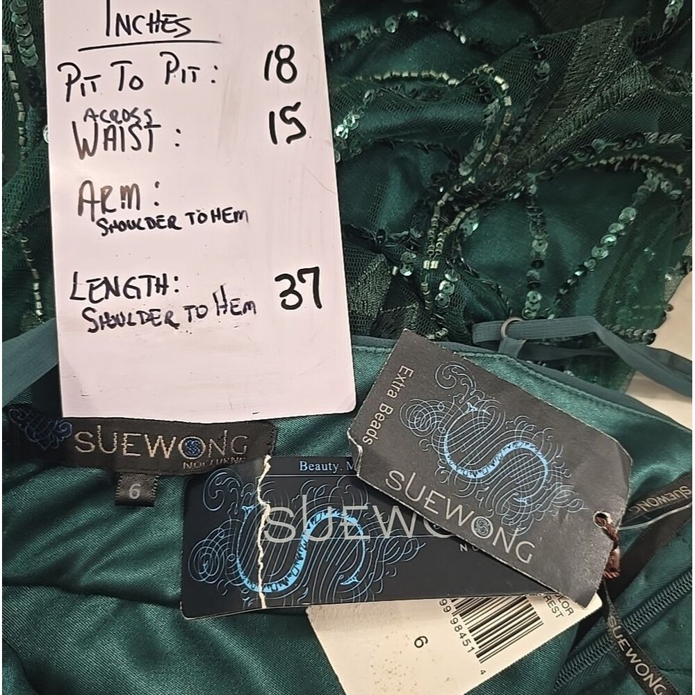 NWT Sue Wong Dress 6 Green Beaded Sequin Embroidered Shirred Prom Hoco Designer - Picture 8 of 10